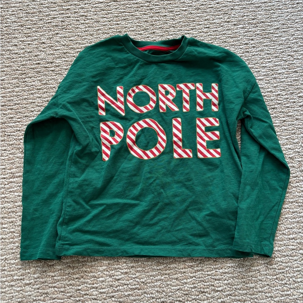 Green mini Boden  'North Pole' Kids Long Sleeve Shirt 7/8